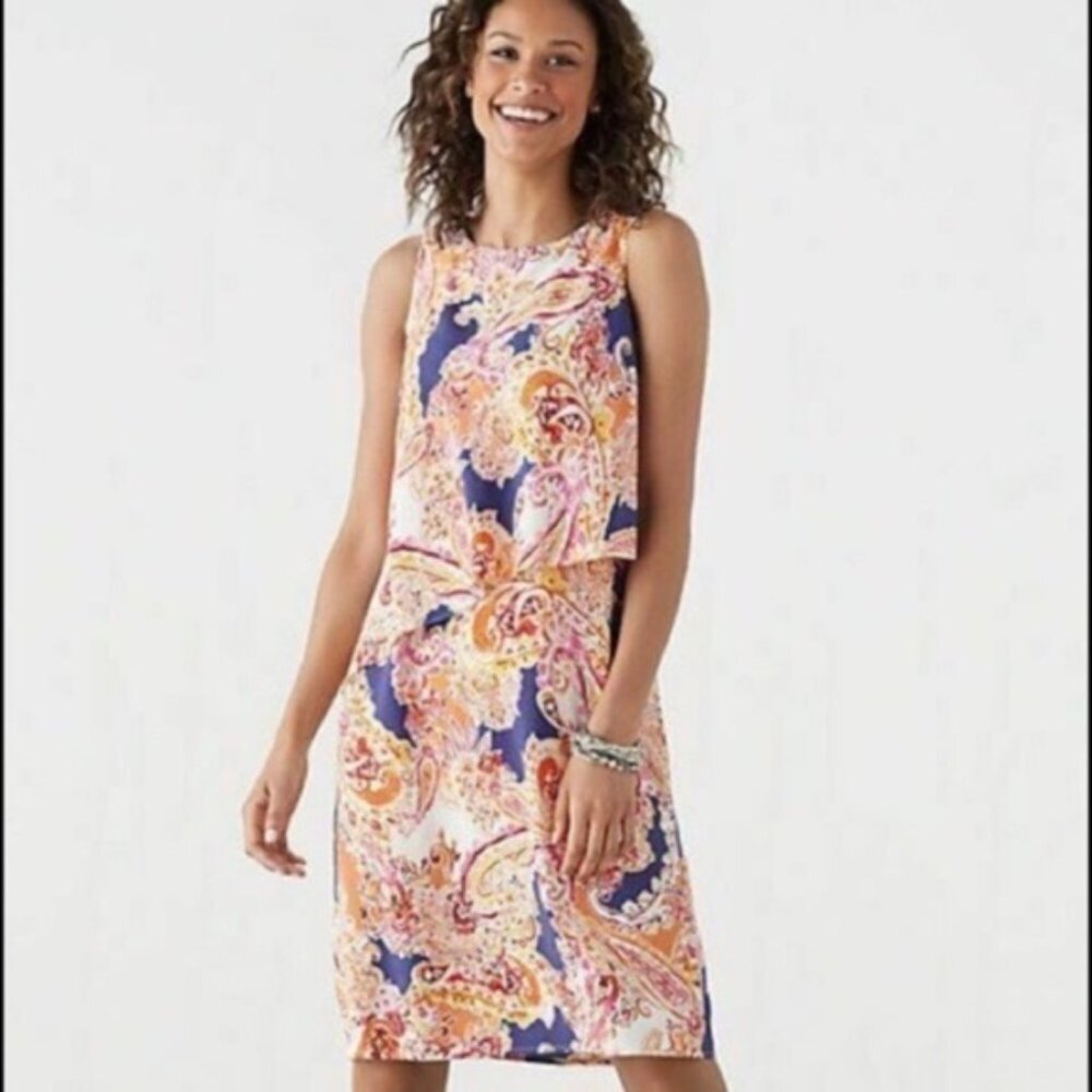 J. Jill Dress Layered Tiered Paisley Colorful Bright Sleeveless  lilly Pulitzer